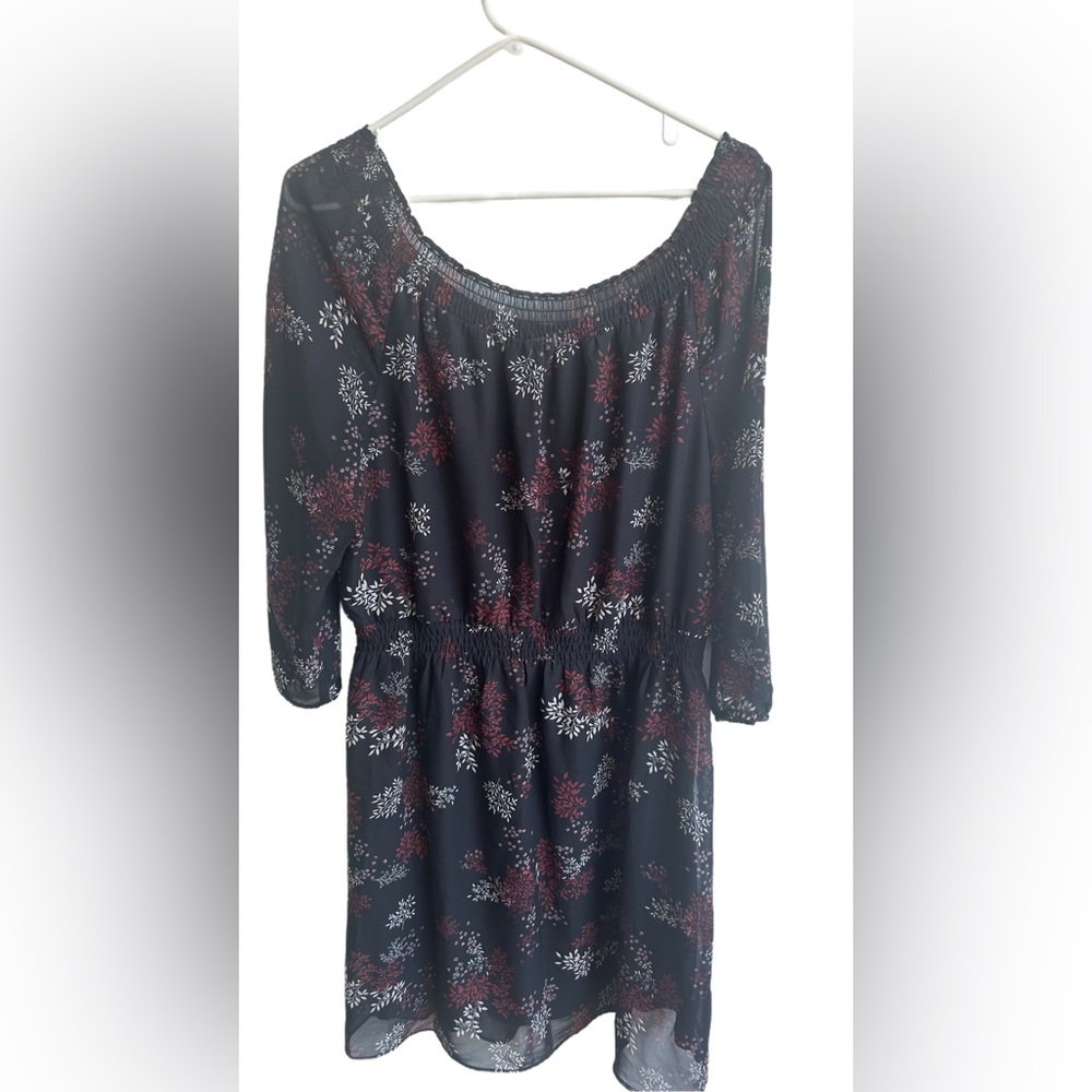 Maurices Black Dress with Red and White Floral Design
